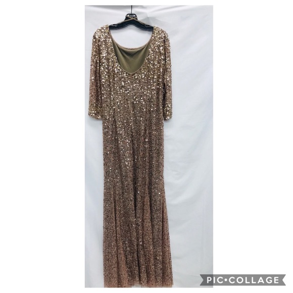 Adrianna Papell Long Sleeve Rose Gold Sequin Gown - Picture 8 of 9